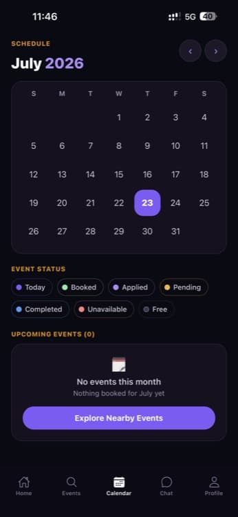 Evexa calendar screen for planning around event availability